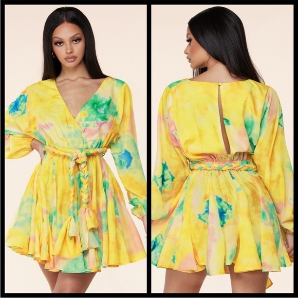 L'ATISTE Queen Bee Tie Dye Dress W/Braided Belt - Picture 1 of 8